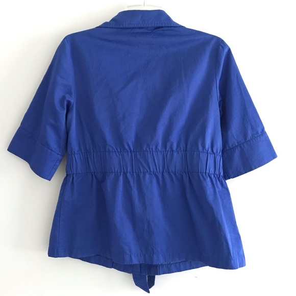 Luii | Short Sleeve Belted Pocketed Zippered Jacket Womens Size M Blue - Picture 2 of 9